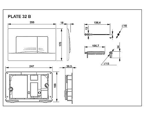 Клавиша смыва Roca Active 32B 8901130B0 Белая