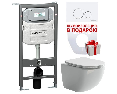 Комплект унитаза с инсталляцией Ceramicanova Forma CN3009_1001W_1000 с сиденьем Микролифт и Белой клавишей смыва