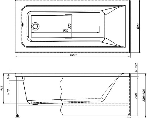 Акриловая ванна STWORKI Стокгольм 155x70 270034 без гидромассажа