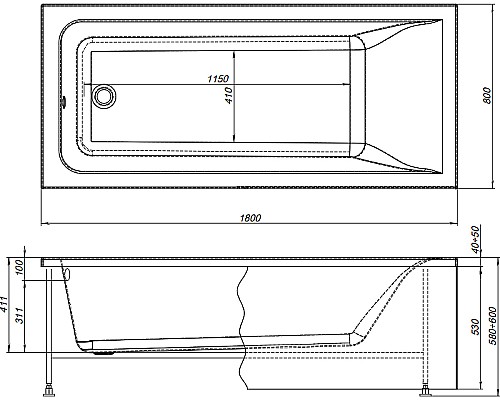 Акриловая ванна STWORKI Стокгольм 180x80 270056 без гидромассажа