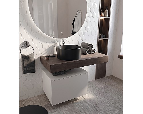 Тумба с раковиной STWORKI Ольборг 100 481933 подвесная Белая матовая Дуб карпентер