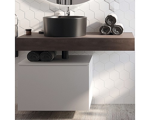 Тумба с раковиной STWORKI Ольборг 100 481933 подвесная Белая матовая Дуб карпентер