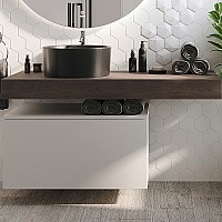 Тумба с раковиной STWORKI Ольборг 120 481989 подвесная Белая матовая Дуб карпентер