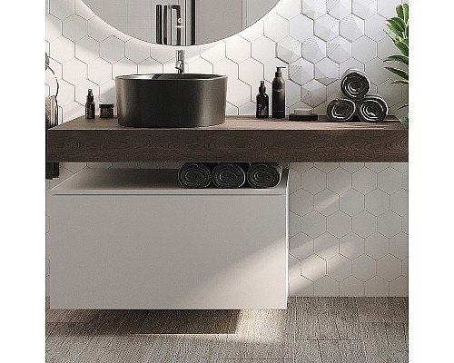 Тумба с раковиной STWORKI Ольборг 120 481989 подвесная Белая матовая Дуб карпентер