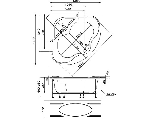 Акриловая ванна Marka One Afrodita 140х140 01аф1414 без гидромассажа