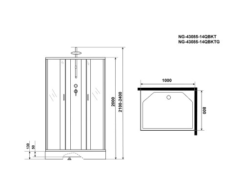 Душевая кабина Niagara Classic 100х80 NG-43085-14QBKTG с гидромассажем