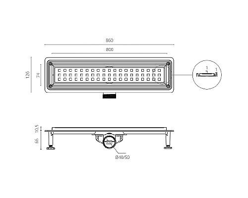 Душевой лоток Ctesi Way Square 80 BK4024150 с решеткой Нержавеющая сталь