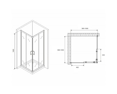Душевой уголок Abber Schwarzer Diamant 100x100 профиль Хром стекло прозрачное