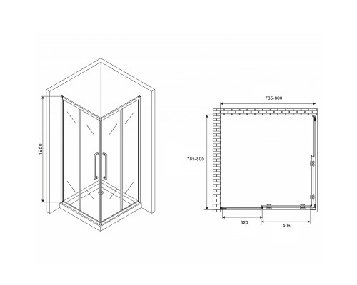 Душевой уголок Abber Schwarzer Diamant 80x80 профиль Хром стекло матовое