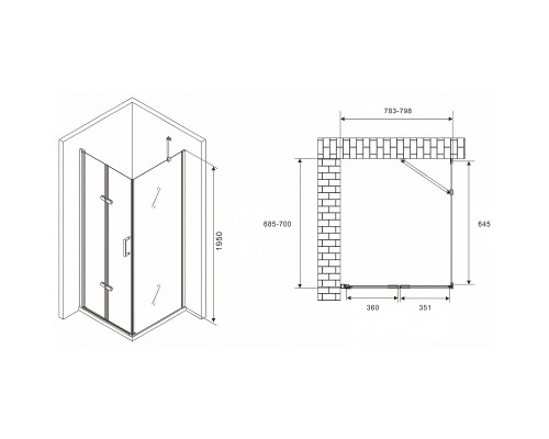 Душевой уголок Abber Zart 80x70 профиль Хром стекло прозрачное