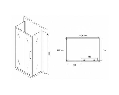 Душевой уголок Abber Schwarzer Diamant 150x80 профиль Хром стекло матовое