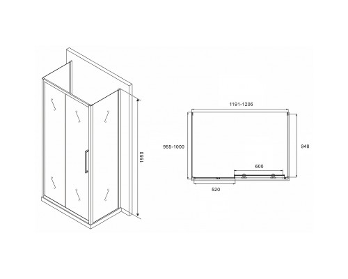 Душевой уголок Abber Schwarzer Diamant 120x100 профиль Хром стекло матовое