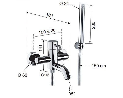 Смеситель для ванны Remer X-Style X02BO Белый матовый