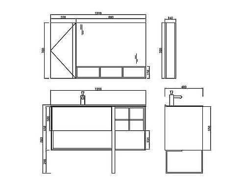 Комплект мебели для ванной Orans BC-NL014-1200 120 014NL12 подвесная Белый Бежевый