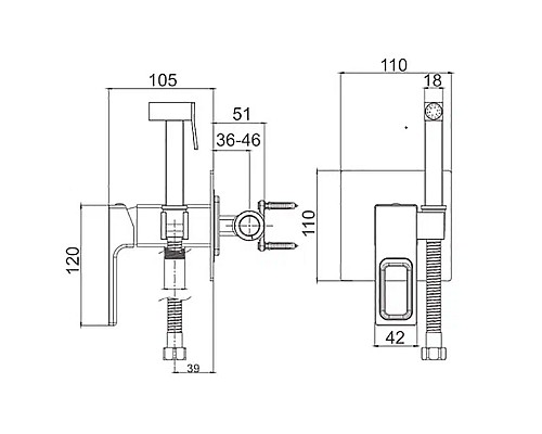 Гигиенический душ со смесителем Gappo G17-9 G7217-9 Оружейная сталь