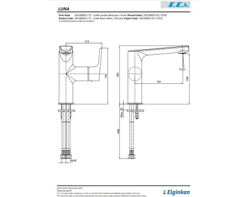 Смеситель для раковины E.C.A. Luna 102108955EX Хром