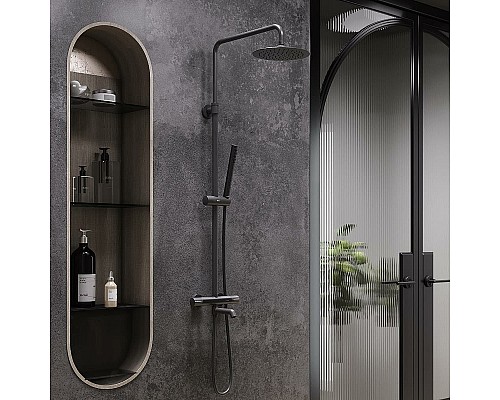 Душевая система Damixa Scandinavian Pure 936810300 с термостатом Черная матовая