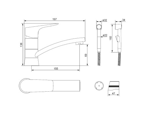 Смеситель для раковины Damixa Jupiter 770230001 с гигиеническим душем Хром