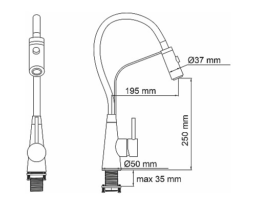 Смеситель для кухни WasserKRAFT A8417 Нержавеющая сталь Черный