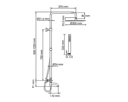Душевая система WasserKRAFT A288.160.217.BM Thermo с термостатом Черная матовая
