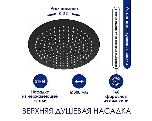 Душевая система WasserKRAFT A288.160.217.BM Thermo с термостатом Черная матовая