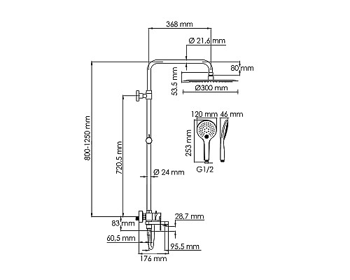 Душевая система WasserKRAFT A174.160.078.CB Черная матовая