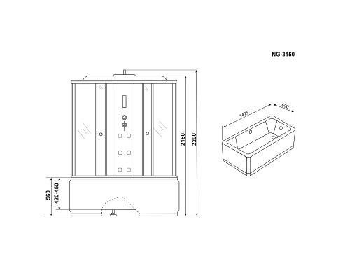 Душевая кабина Niagara Ultra 150x70 NG-3150-01 с гидромассажем