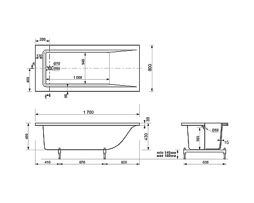 Ванна из искусственного камня STWORKI Ольборг 170x80 ФР-00014091 без гидромассажа
