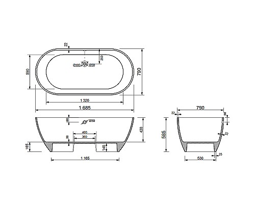Ванна из искусственного камня STWORKI Берген 170x80 без гидромассажа