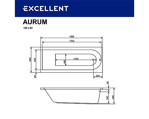 Акриловая ванна Excellent Aurum 180x80 WAEX.AUR18WH без гидромассажа Акриловая ванна Excellent Aurum 180x80 WAEX.AUR18WH без гидромассажа