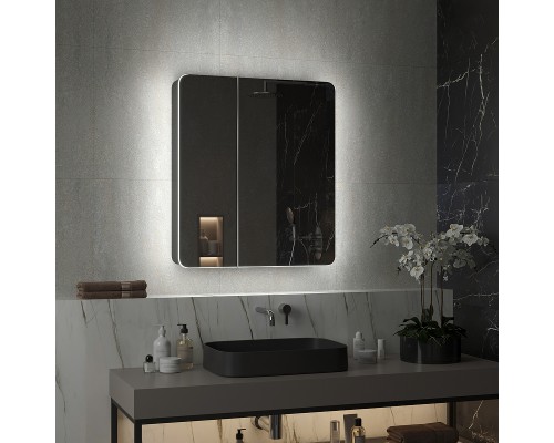 Зеркальный шкаф Reflection Black 760х850 RF2002BL с подсветкой Черный матовый