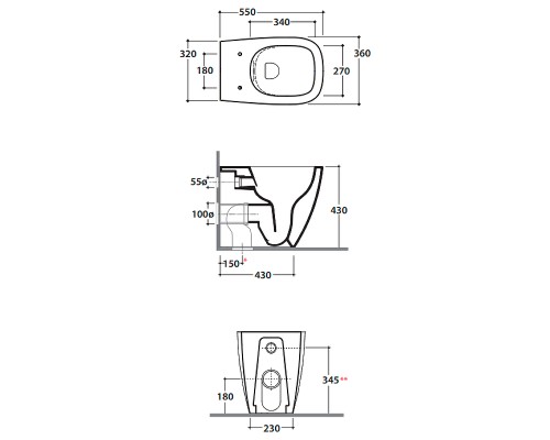 Унитаз Globo Genesis GN001.BI приставной без сиденья