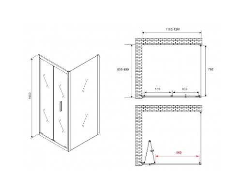 Душевой уголок Abber Sonnenstrand 120x85 профиль Черный стекло прозрачное