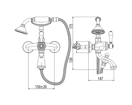 Смеситель для ванны Gattoni Orta 2700/27V0 OLD Бронза
