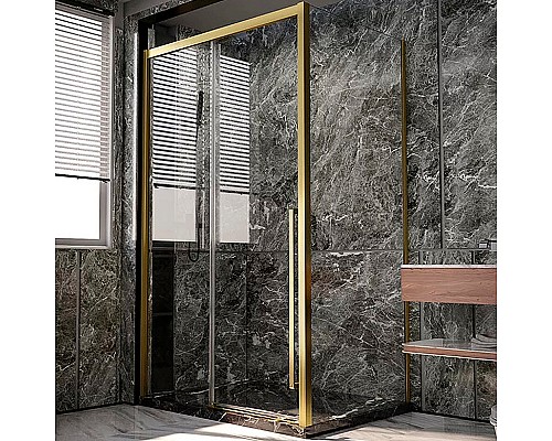 Душевая стенка Veconi Premium Trento SP-30G 100 SP30-G-100-01-C4 профиль Брашированное золото стекло прозрачное