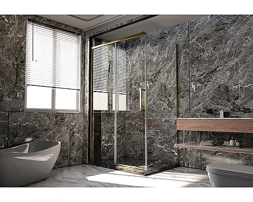 Душевая стенка Veconi Premium Trento SP-40G 80 SP40-G-80-01-C4 профиль Брашированное золото стекло прозрачное