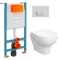 Комплект унитаза с инсталляцией Vitra Zentrum L-box 9012B003-7206 с сиденьем Микролифт и клавишей смыва Хром глянцевый