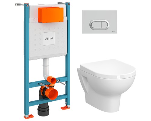 Комплект унитаза с инсталляцией Vitra Zentrum L-box 9012B003-7206 с сиденьем Микролифт и клавишей смыва Хром глянцевый