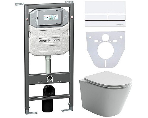 Комплект унитаза с инсталляцией Ceramicanova Balearica CN6000_1002W_1000 с сиденьем Микролифт и Белой клавишей смыва