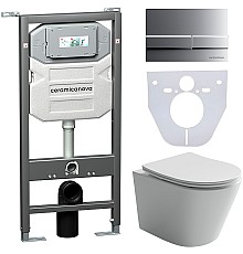 Комплект унитаза с инсталляцией Ceramicanova Balearica CN6000_1002M_1000 с сиденьем Микролифт и клавишей смыва Хром матовый