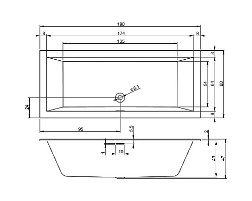 Акриловая ванна Riho Rething Cubic Fall 190х80 B108013005 без гидромассажа