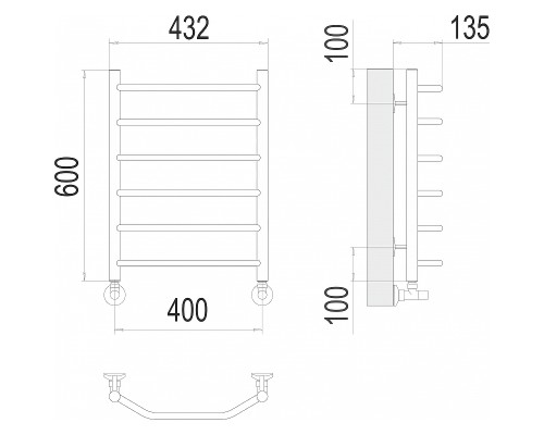 Водяной полотенцесушитель Terminus Виктория П6 400x600 4670078530066 Хром, нижнее подключение, G 1/2" ВР