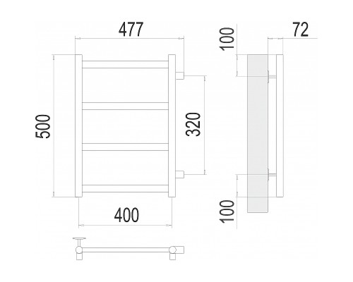 Водяной полотенцесушитель Terminus Аврора П4 400х500 бп320 4670078529855 Хром, боковое подключение, G 1" НР