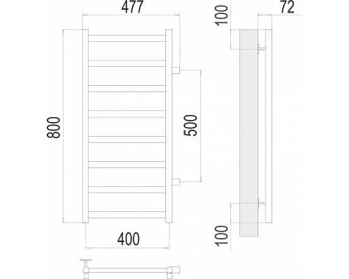 Водяной полотенцесушитель Terminus Аврора П8 400х800 бп500 4670078529909 Хром, боковое подключение, G 1" НР