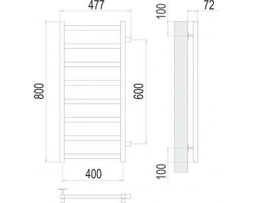 Водяной полотенцесушитель Terminus Аврора П8 400х800 бп600 4670078529916 Хром, боковое подключение, G 1" НР