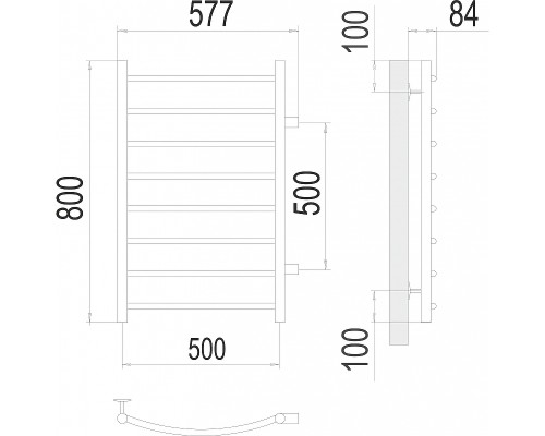 Водяной полотенцесушитель Terminus Классик П8 500х800 бп500 4670078530257 Хром, боковое подключение, G 1" НР