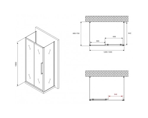 Душевой уголок Abber Schwarzer Diamant 130x70 профиль Черный стекло матовое