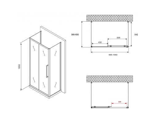 Душевой уголок Abber Schwarzer Diamant 100x60 профиль Хром стекло прозрачное