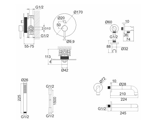 Смеситель для ванны Whitecross Y chrome YSET06CR Хром