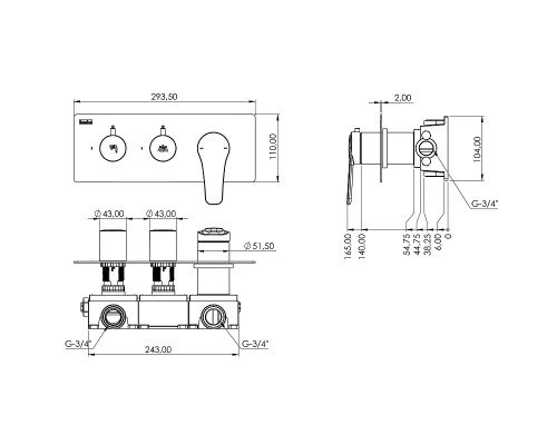 Душевая система Teska Euro-X EX3780 Черный матовый